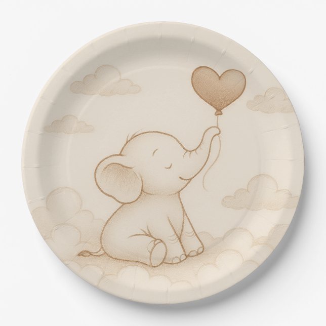 Assiettes En Carton Plaques en papier doux à Baby shower d'éléphant (Devant)