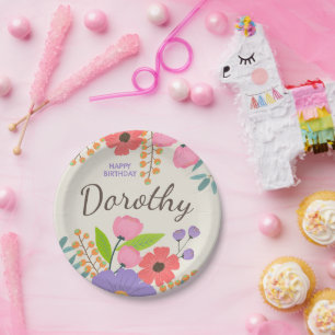Assiettes En Carton Plaques en papier Fleur sauvage fantaisie avec nom