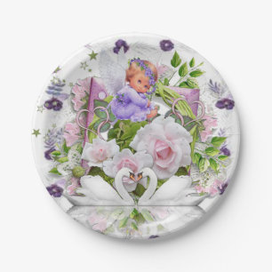 Assiettes En Carton Plaques en papier, fleurs florales de l'ange pourp