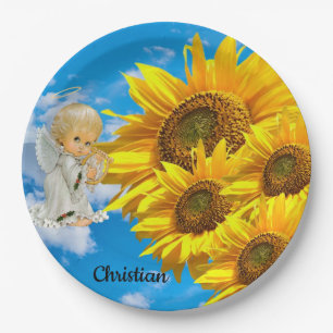 Assiettes En Carton Plaques en papier floral de l'ange de tournesol