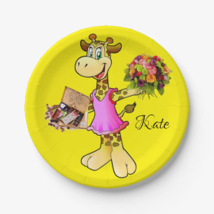 Assiettes En Carton Plaques en papier, Giraffal Chocolat Floral Jaune