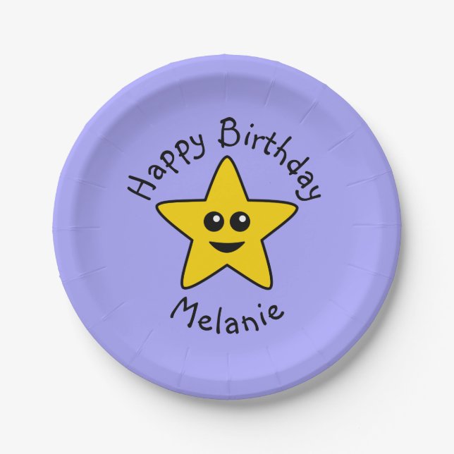Assiettes En Carton Plaques en papier Happy Star Birthday (Devant)