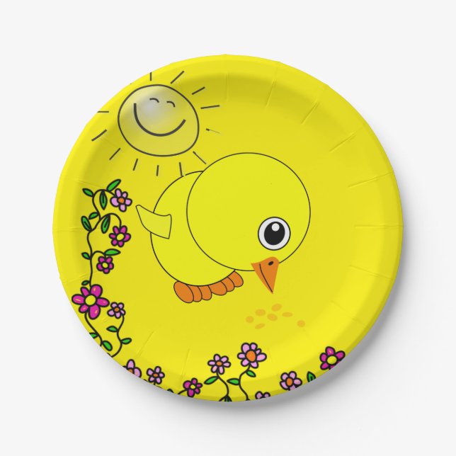Assiettes En Carton Plaques en papier, Jaune Chick Sun Floral (Devant)