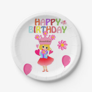 Assiettes En Carton Plaques en papier, joyeuse princesse rose d'annive