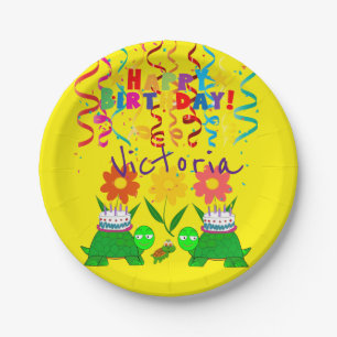 Assiettes En Carton Plaques en papier, joyeuses tortues vertes d'anniv