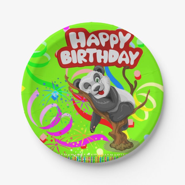 Assiettes En Carton Plaques en papier, Joyeux anniversaire Panda Bear  (Devant)