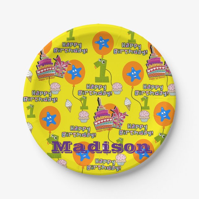 Assiettes En Carton Plaques en papier, Joyeux premier anniversaire #1  (Devant)