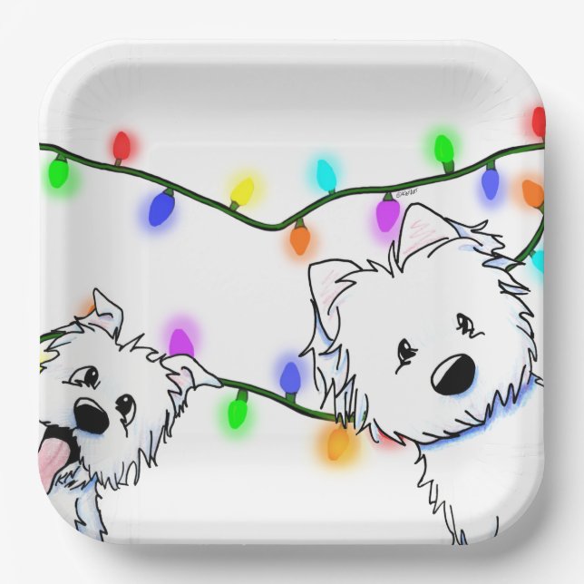 Assiettes En Carton Plaques en papier KiniArt Christmas Westie (Recto)