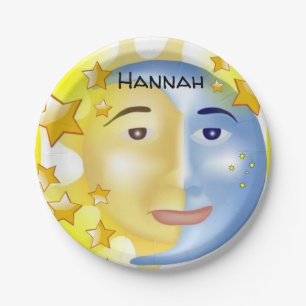 Assiettes En Carton Plaques en papier, Lune Solaire Étoiles Jaunes