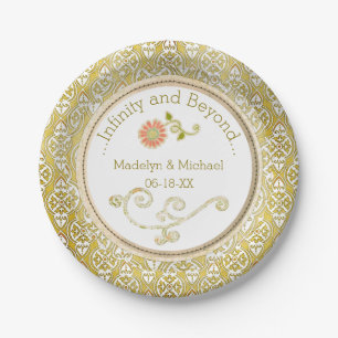 Assiettes En Carton Plaques en papier Mariage damassé or customisées