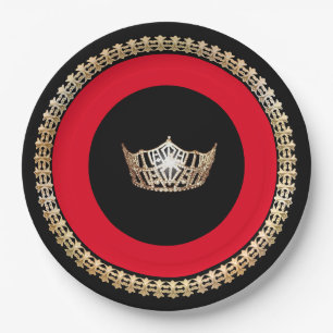 Assiettes En Carton Plaques en papier Miss America Red Gold Crown 9"