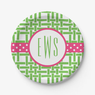 Assiettes En Carton Plaques en papier monogramme Bambou et Grosgrain