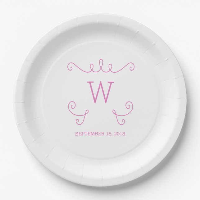 Assiettes En Carton Plaques en papier monogramme rose (Devant)