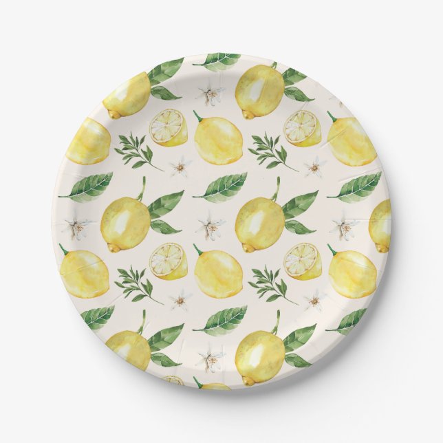 Assiettes En Carton Plaques en papier Motif citron et Feuille (Devant)