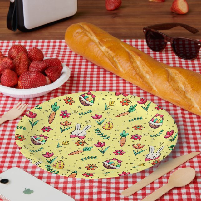 Assiettes En Carton Plaques en papier Motif pâques jaune clair (Pique-nique)