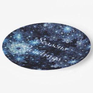 Assiettes En Carton Plaques en papier Motif Wintery Blue Snowflake