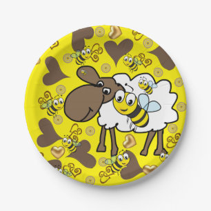 Assiettes En Carton Plaques en papier, mouton Bumblebee Coeurs Brown J