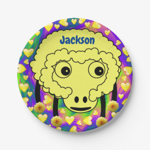 Assiettes En Carton Plaques en papier, Mouton Jaune Coeurs Jaunes