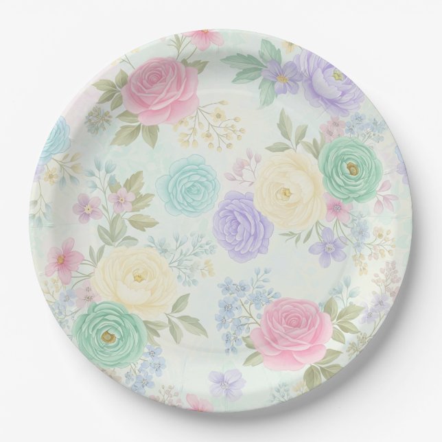 Assiettes En Carton Plaques en papier Pastel Floral Party (Devant)