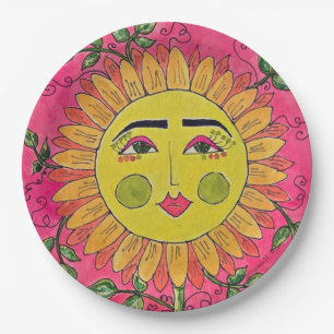 Assiettes En Carton Plaques en papier peintes de fleurs de tournesol
