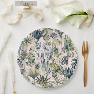 Assiettes En Carton Plaques en papier Pink Jungle White Tigers