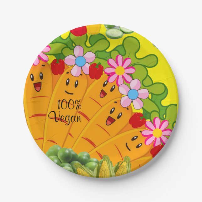 Assiettes En Carton Plaques en papier, Pois carottes 100% Vegan (Devant)