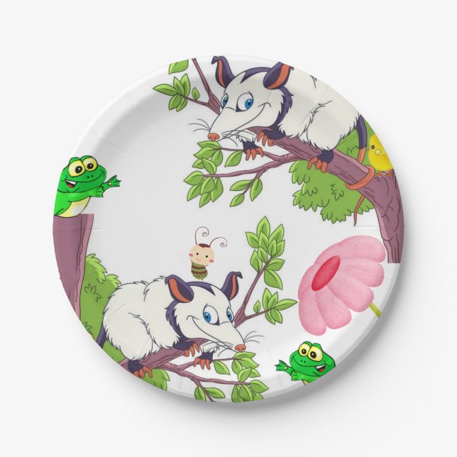 Assiettes En Carton Plaques en papier Possum Chicks Grenouille Floral (Devant)