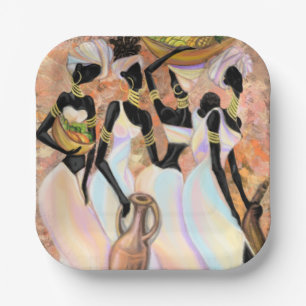 Assiettes En Carton Plaques en papier pour dames africaines - Peinture