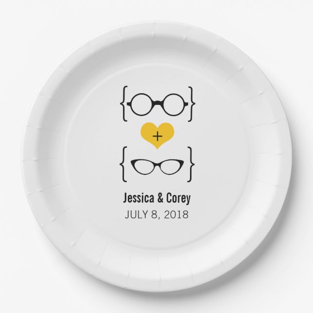 Assiettes En Carton Plaques en papier pour lunettes Geek Jaunes (Devant)