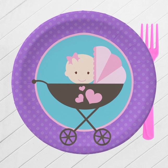 Assiettes En Carton Plaques en papier pour poupée pour bébé (Baby Doll Birthday Party Paper Plates in Purple, Pink and Teal Blue. 2 Plate Sizes Available)