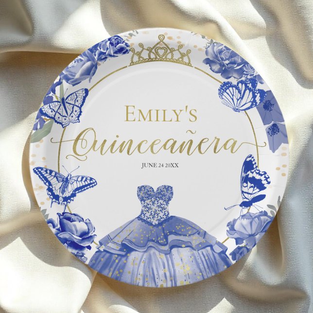 Assiettes En Carton Plaques en papier Quinceanera Robe Bleue Royale Ro (Créateur téléchargé)