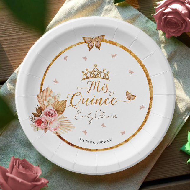 Assiettes En Carton Plaques en papier Quinceanera rose floral (Créateur téléchargé)