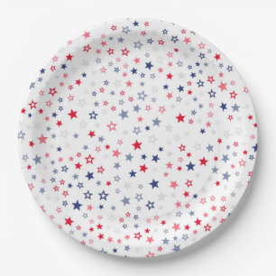 Assiettes En Carton Plaques en papier Red, White et Blue Stars