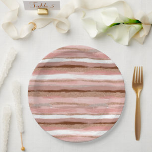 Assiettes En Carton Plaques en papier rose Parties scintillant or rayé