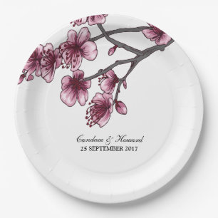 Assiettes En Carton Plaques en papier rose simple fleurs de cerisier