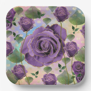 Assiettes En Carton Plaques en papier Rose violet avec finition or Fau