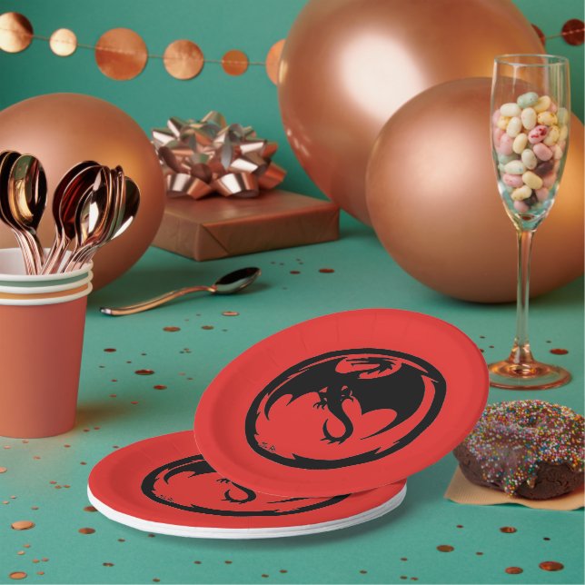 Assiettes En Carton Plaques en papier rouge Black Dragon (Multi)
