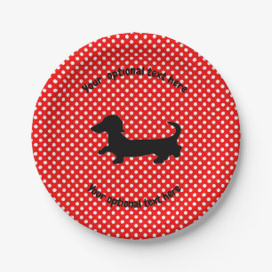 Assiettes En Carton Plaques en papier rouge et blanc de Dachshund