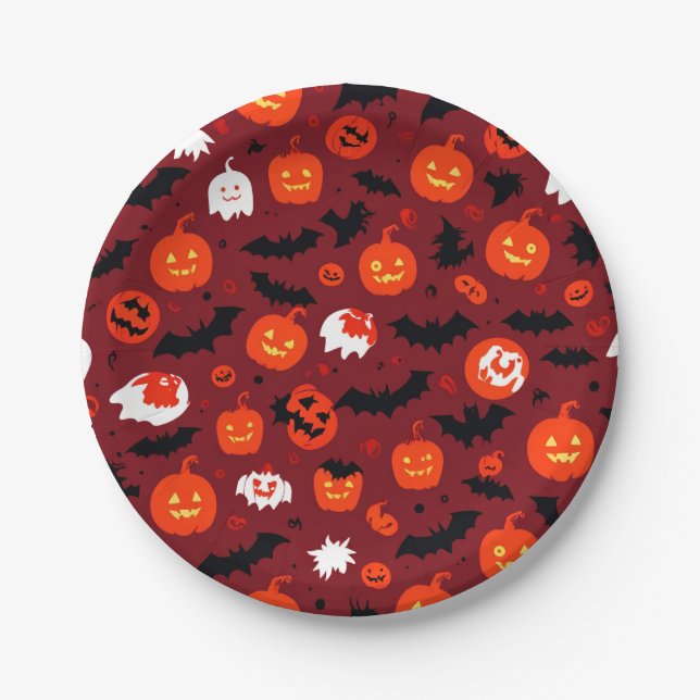 Assiettes En Carton Plaques en papier rouge Halloween déplaisantes et  (Devant)