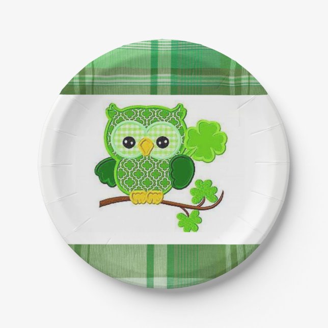 Assiettes En Carton Plaques en papier Saint Patrick's Day Owl (Devant)