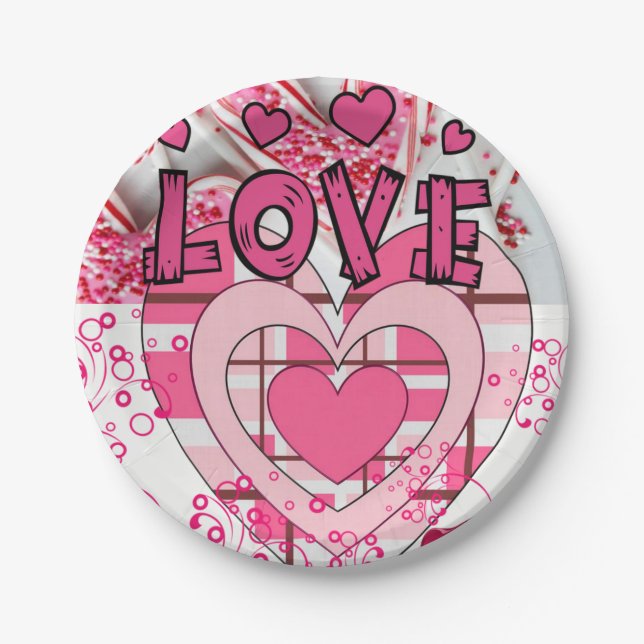 Assiettes En Carton Plaques en papier Saint-Valentin, Amour (Devant)