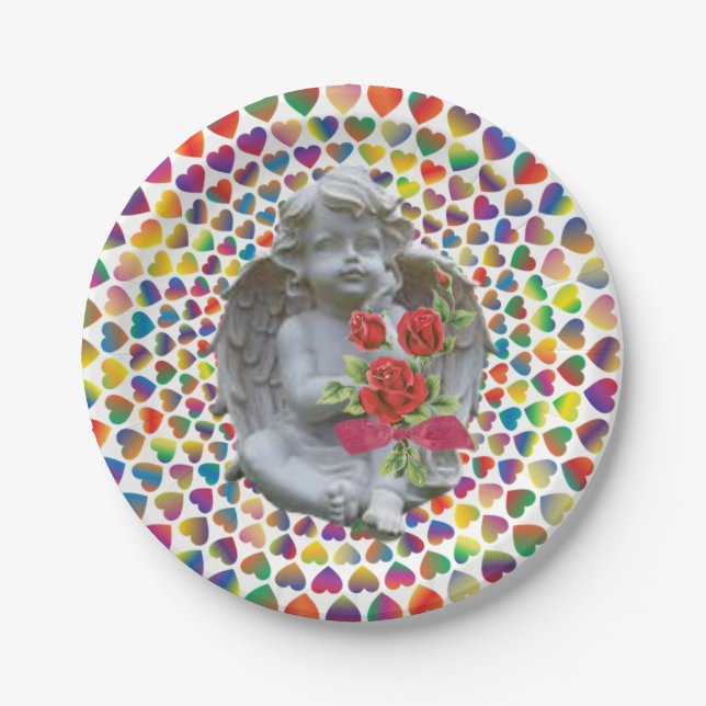 Assiettes En Carton Plaques en papier Saint-Valentin, Ange (Devant)