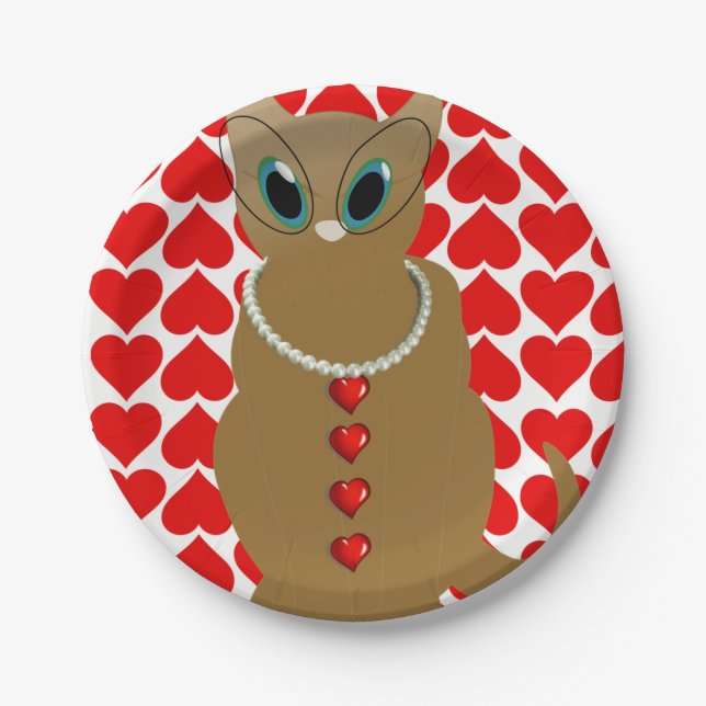 Assiettes En Carton Plaques en papier Saint-Valentin, Chat (Devant)
