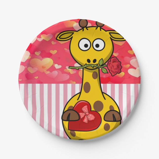 Assiettes En Carton Plaques en papier Saint-Valentin, Giraffe (Devant)