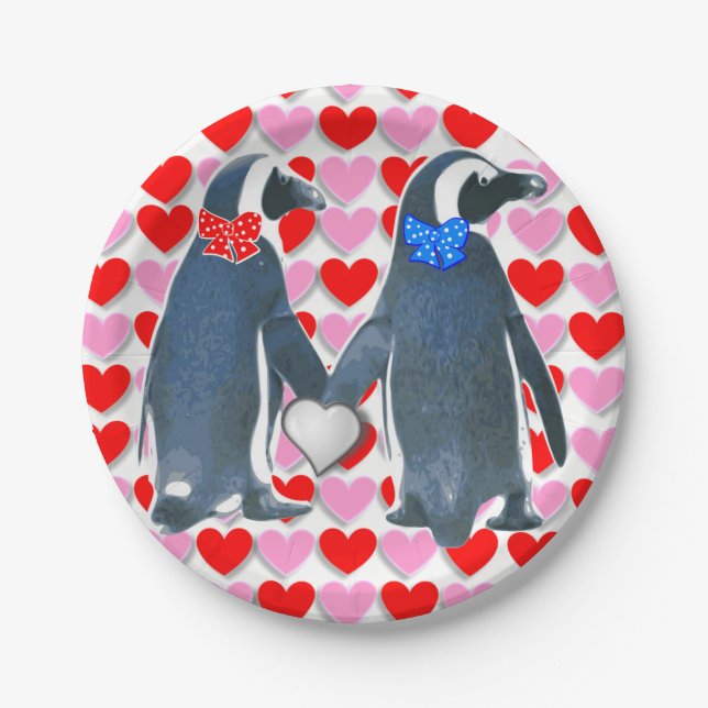 Assiettes En Carton Plaques en papier Saint-Valentin, Penguin (Devant)