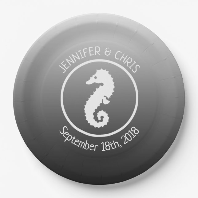 Assiettes En Carton Plaques en papier Seahorse noir et blanc (Devant)