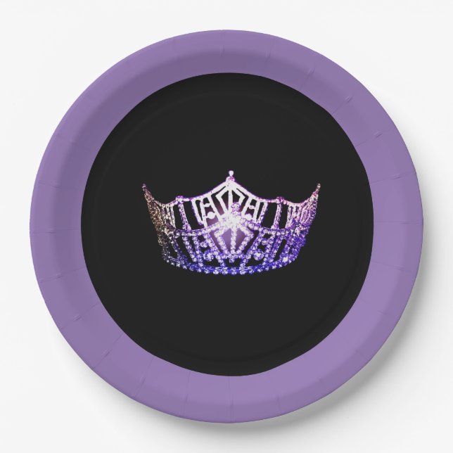 Assiettes En Carton Plaques en papier style Miss America Purple Crown  (Devant)