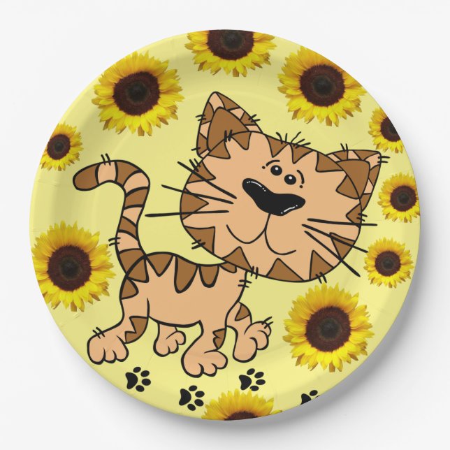 Assiettes En Carton Plaques en papier Tonneau de tournesol Kitten (Devant)