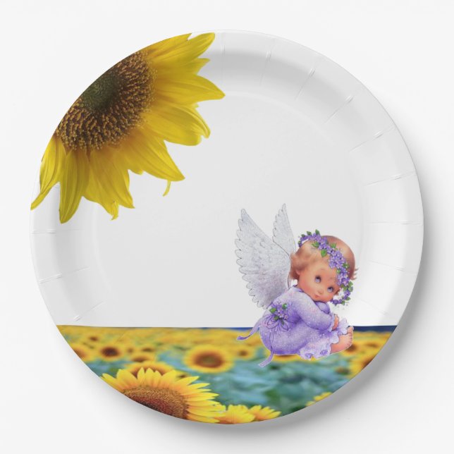 Assiettes En Carton Plaques en papier Tournesol Angel (Devant)