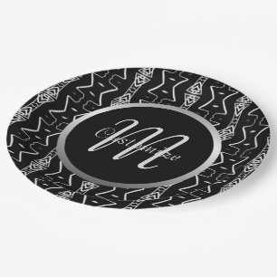 Assiettes En Carton Plaques en papier triangles géométriques noir et b